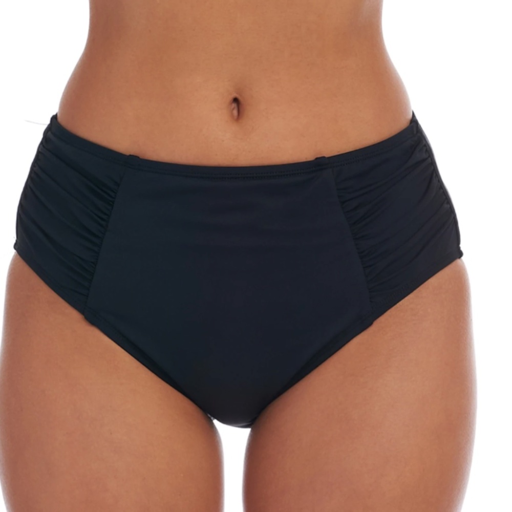 La Blanca Island Goddess Side Shirred High Waist Bikini Black Bottoms NWT